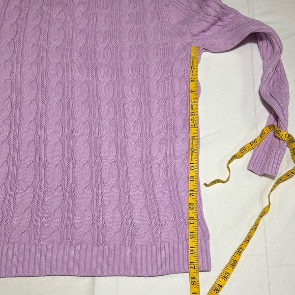 Lands' End Womens Medium Tall 10/12 Aster Pink Cable Knit Drifter Cotton Sweater - Picture 7 of 8